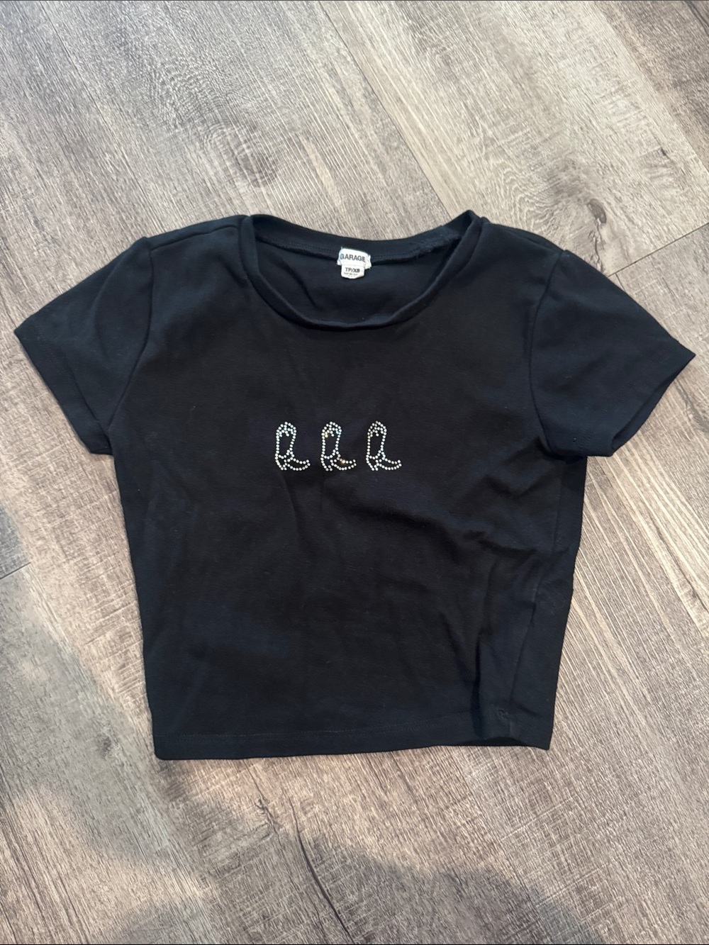 Garage Black Short Sleeve Tee with Rhinestone Boots